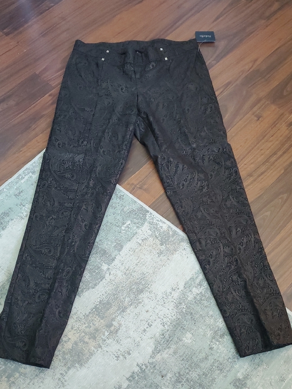Rafaella Black Paisley Textured Skinny Super Stretch Fancy Pants